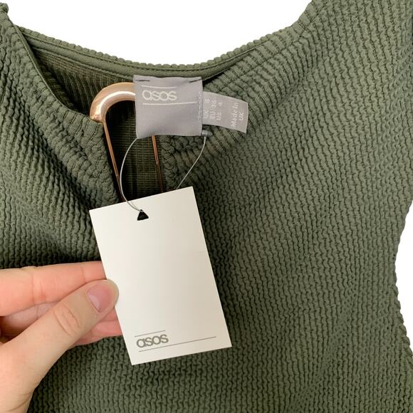 ASOS NWT Olive Green Long Sleeve Bodycon Mini Dress Size 4 - Picture 3 of 4